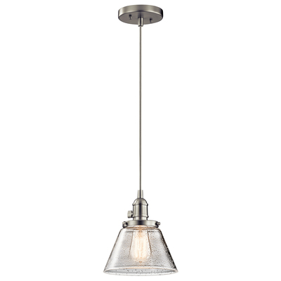 Kichler 43851NI Avery 8.75" 1 Light Bell Mini Pendant with Clear Seeded Glass Brushed Nickel in Brushed Nickel
